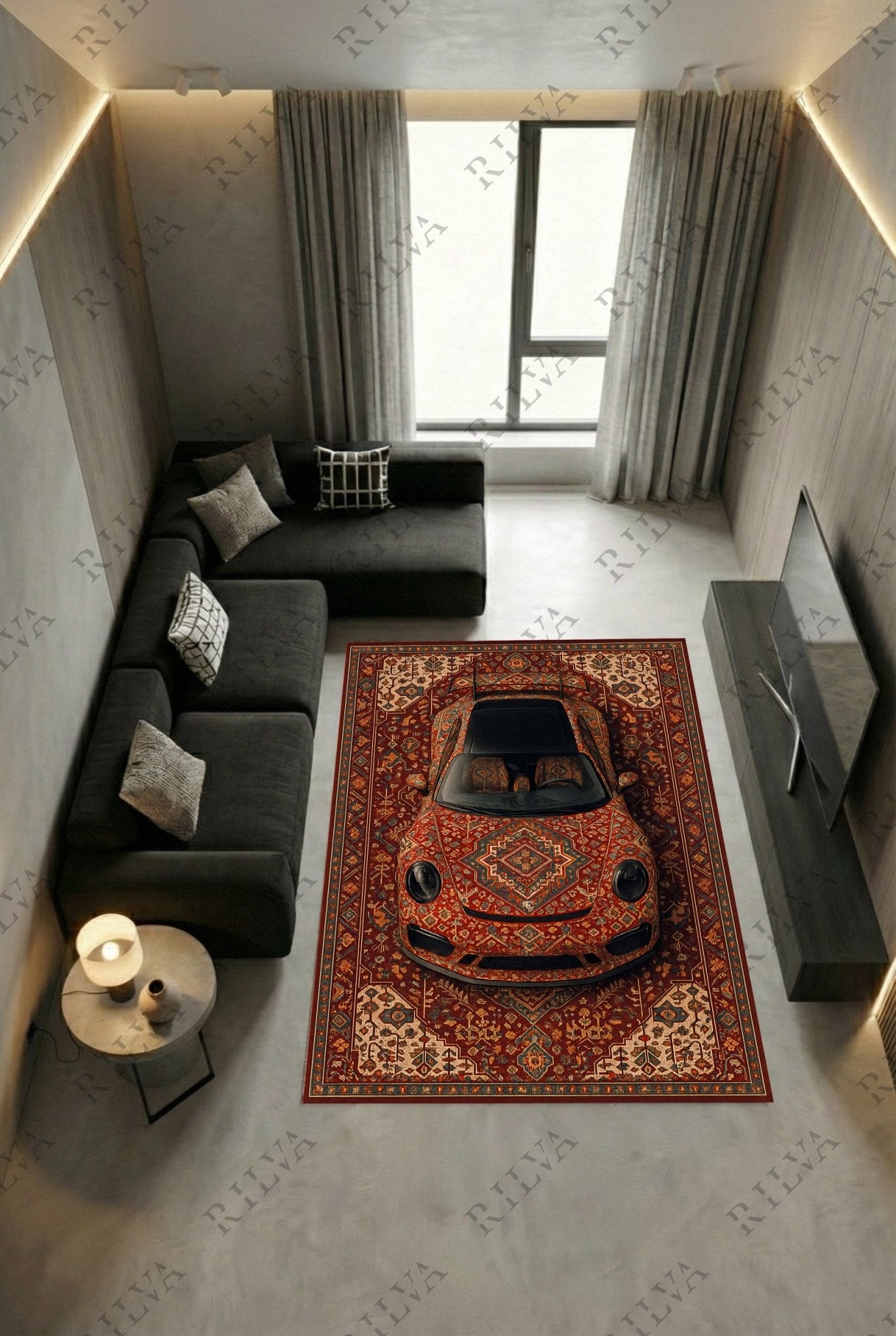 Porsche 911 Car Rug – Retro Persian Style Floor Rug | Exclusive Automotive Design - Rilva Design