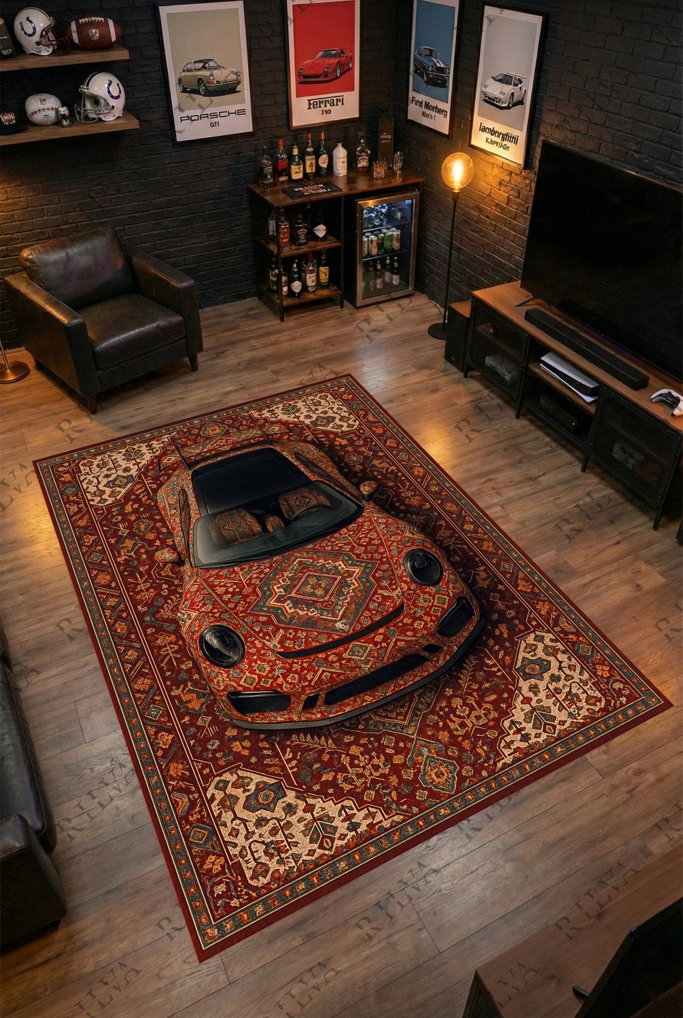 Porsche 911 Car Rug – Retro Persian Style Floor Rug | Exclusive Automotive Design - Rilva Design