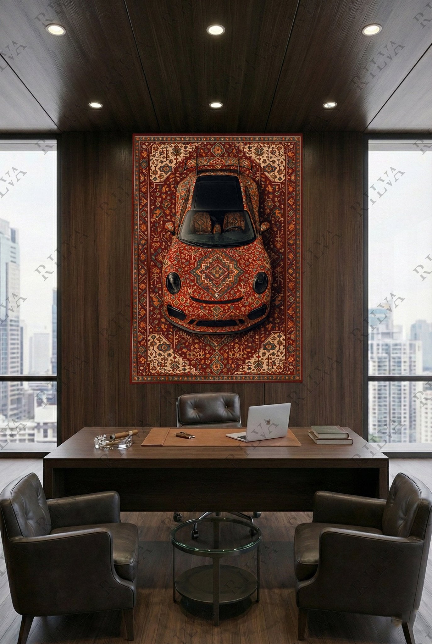 Porsche 911 Car Rug Wall Tapestry – Retro Persian Style Automotive Art - Rilva Design