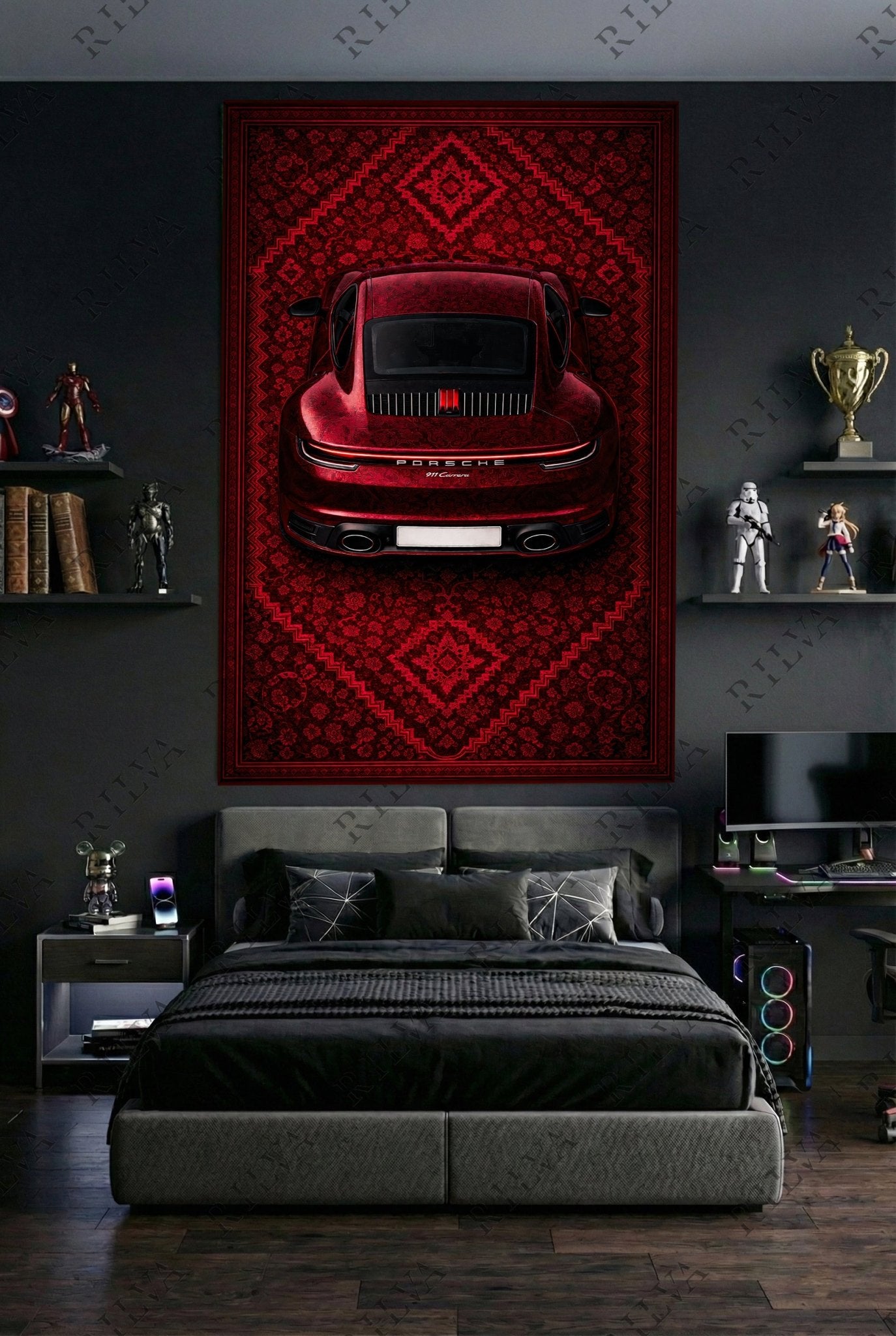 Porsche 911 Carrera Wall Tapestry – Retro Persian Style Automotive Art - Rilva Design