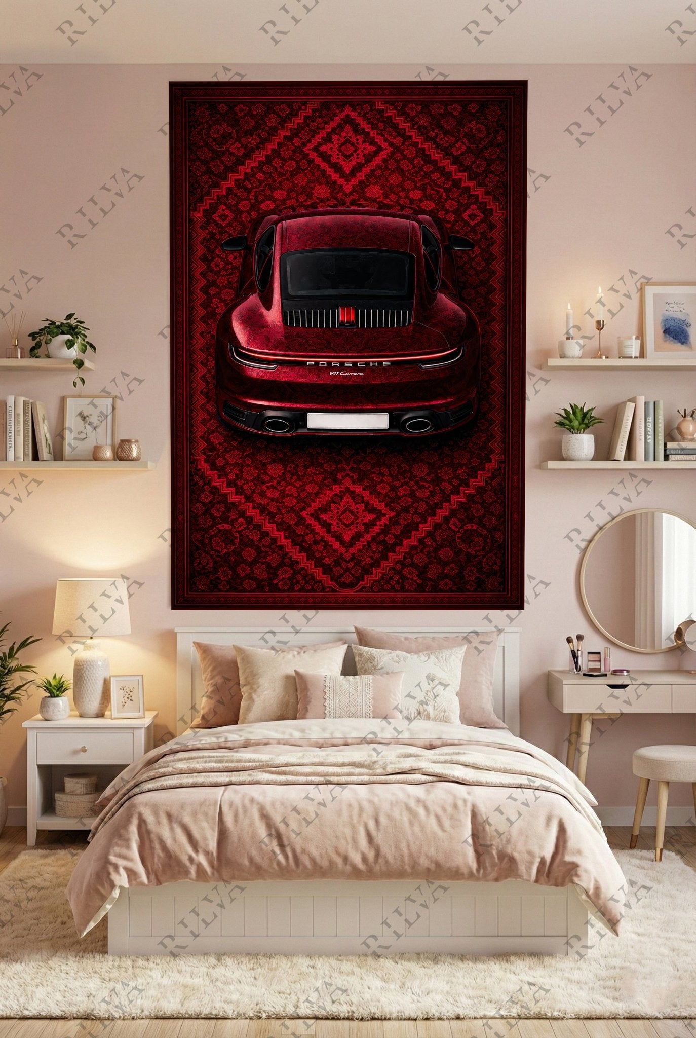 Porsche 911 Carrera Wall Tapestry – Retro Persian Style Automotive Art - Rilva Design