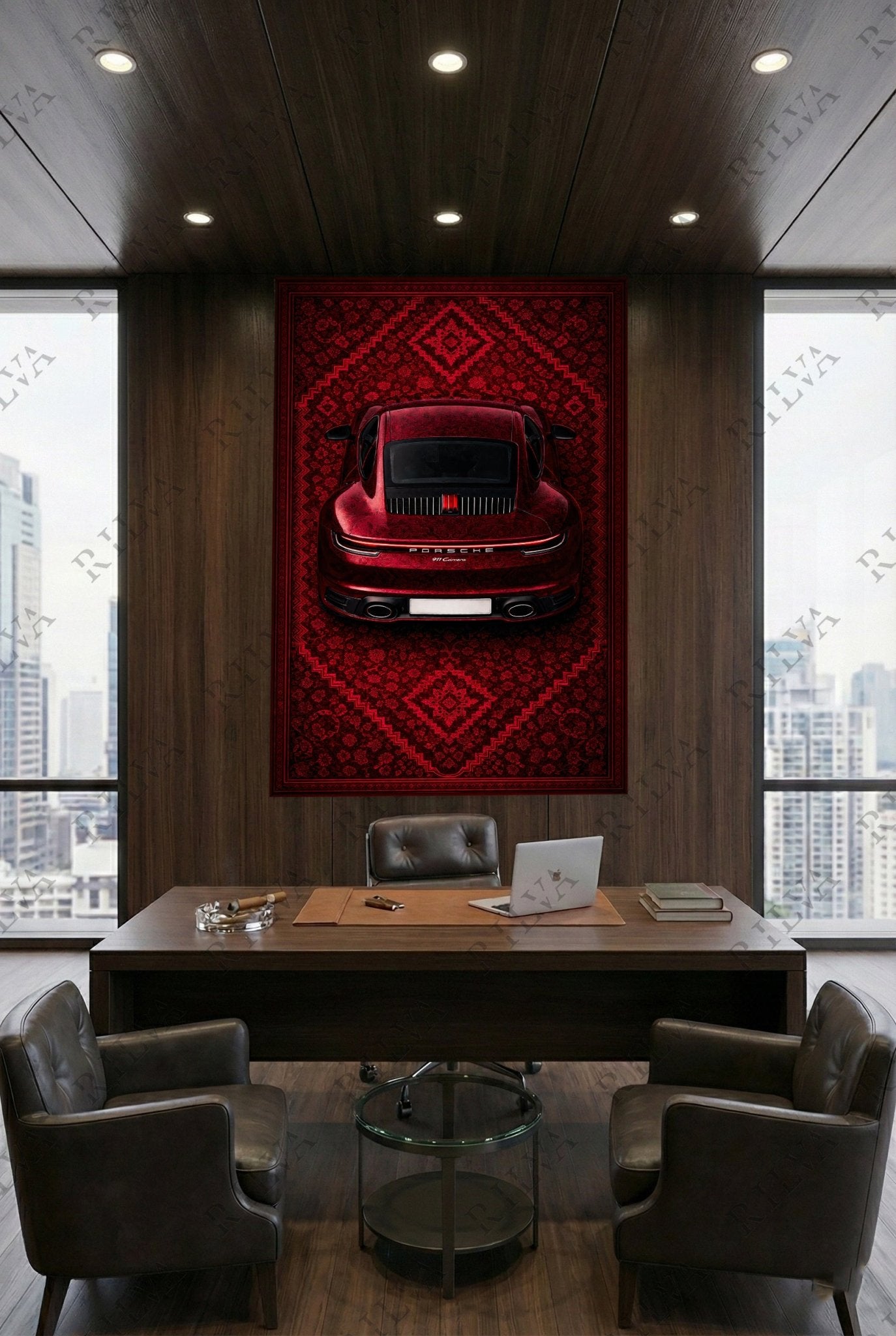 Porsche 911 Carrera Wall Tapestry – Retro Persian Style Automotive Art - Rilva Design