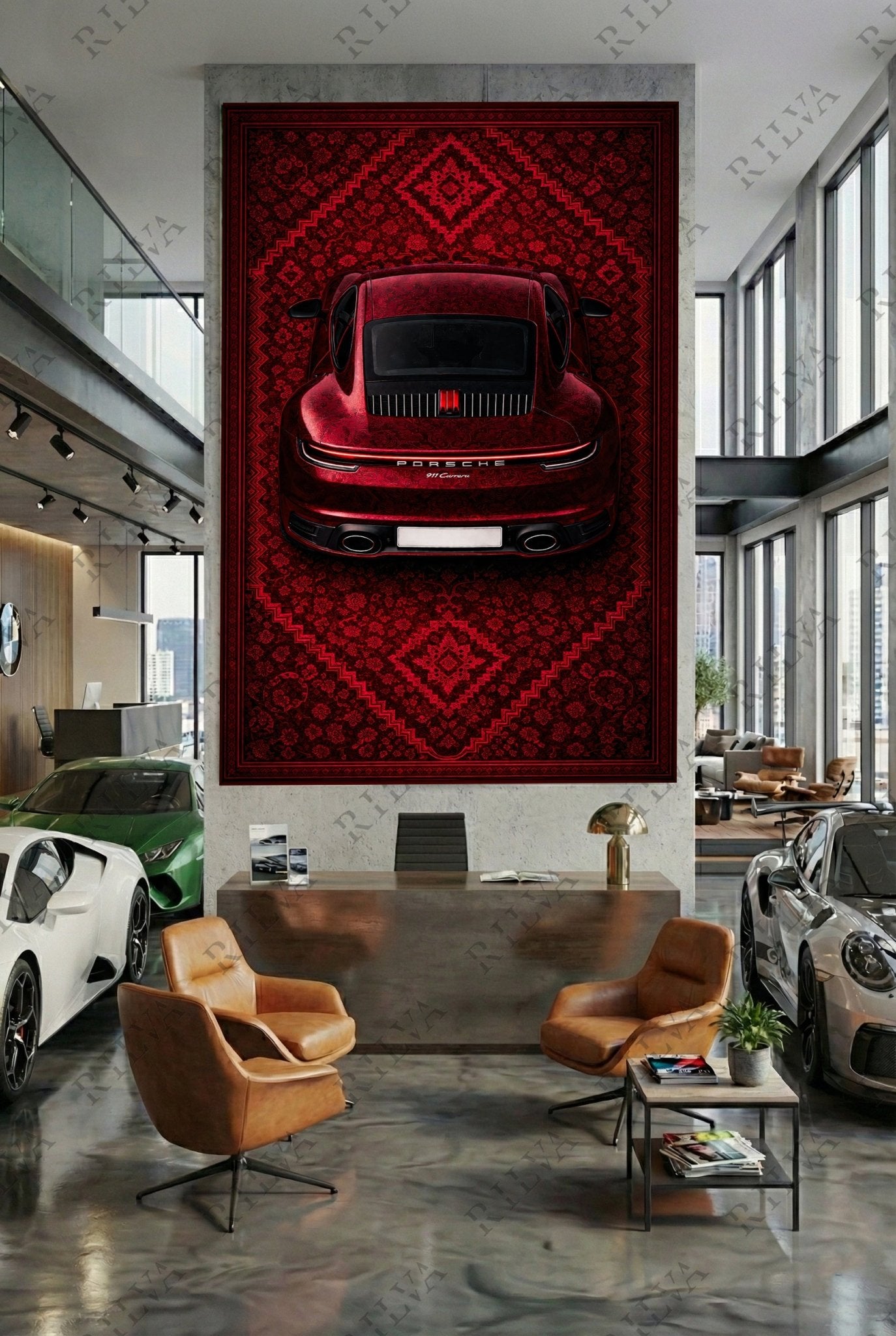 Porsche 911 Carrera Wall Tapestry – Retro Persian Style Automotive Art - Rilva Design