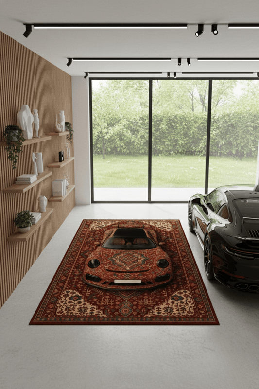 Porsche 911 × Ravenn – Customizable Plate Persian Automotive Rug - Rilva Design