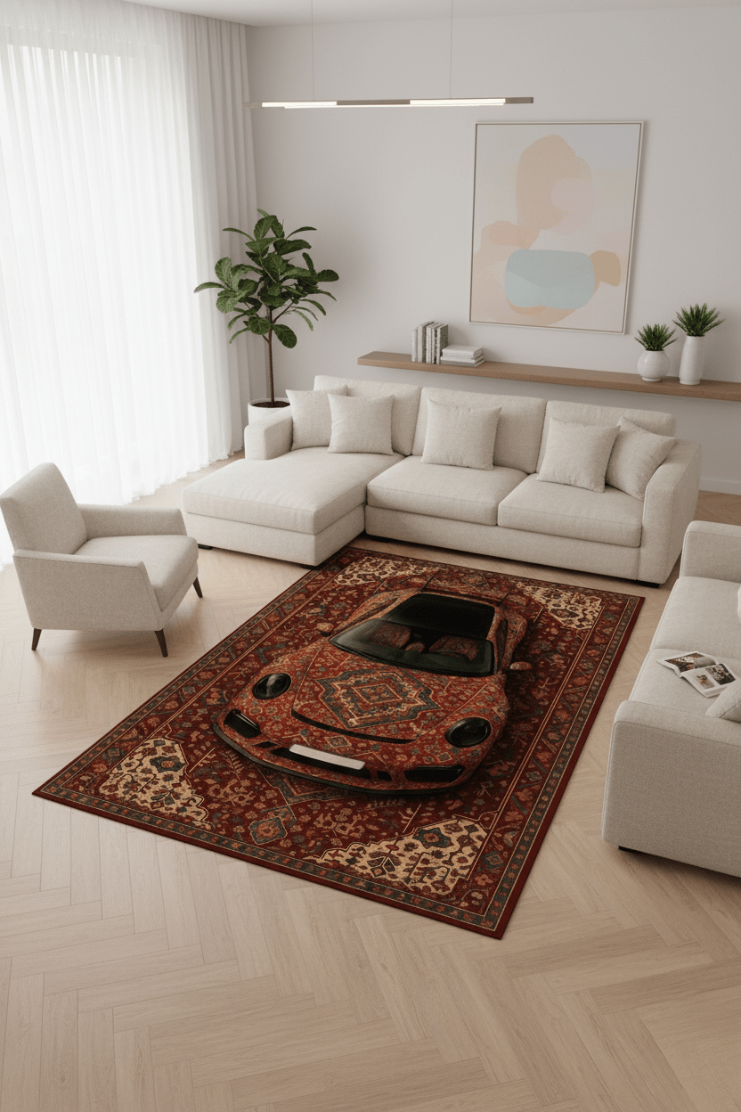 Porsche 911 × Ravenn – Customizable Plate Persian Automotive Rug - Rilva Design