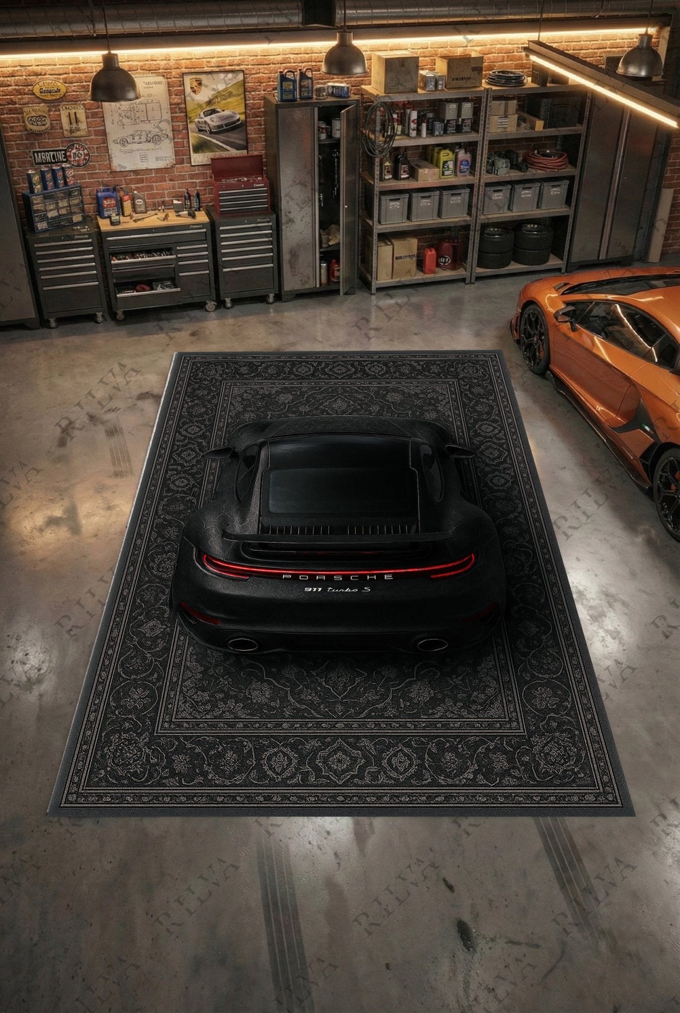 Porsche 911 Turbo S Car Rug – Retro Persian Style Floor Rug | Exclusive Automotive Design - Rilva Design