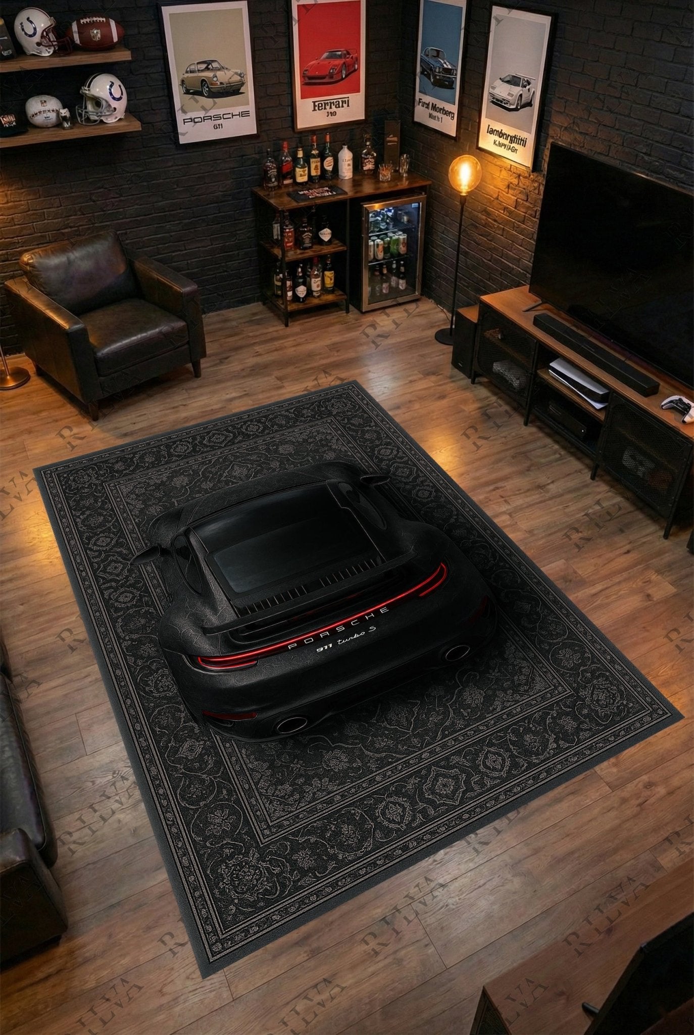 Porsche 911 Turbo S Car Rug – Retro Persian Style Floor Rug | Exclusive Automotive Design - Rilva Design