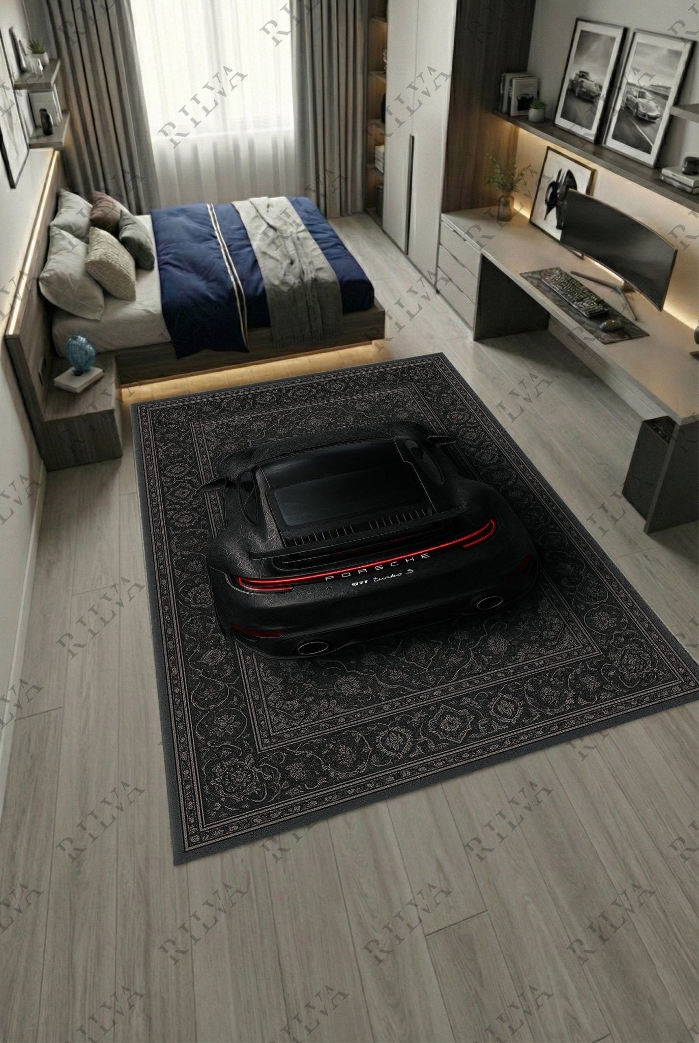 Porsche 911 Turbo S Car Rug – Retro Persian Style Floor Rug | Exclusive Automotive Design - Rilva Design