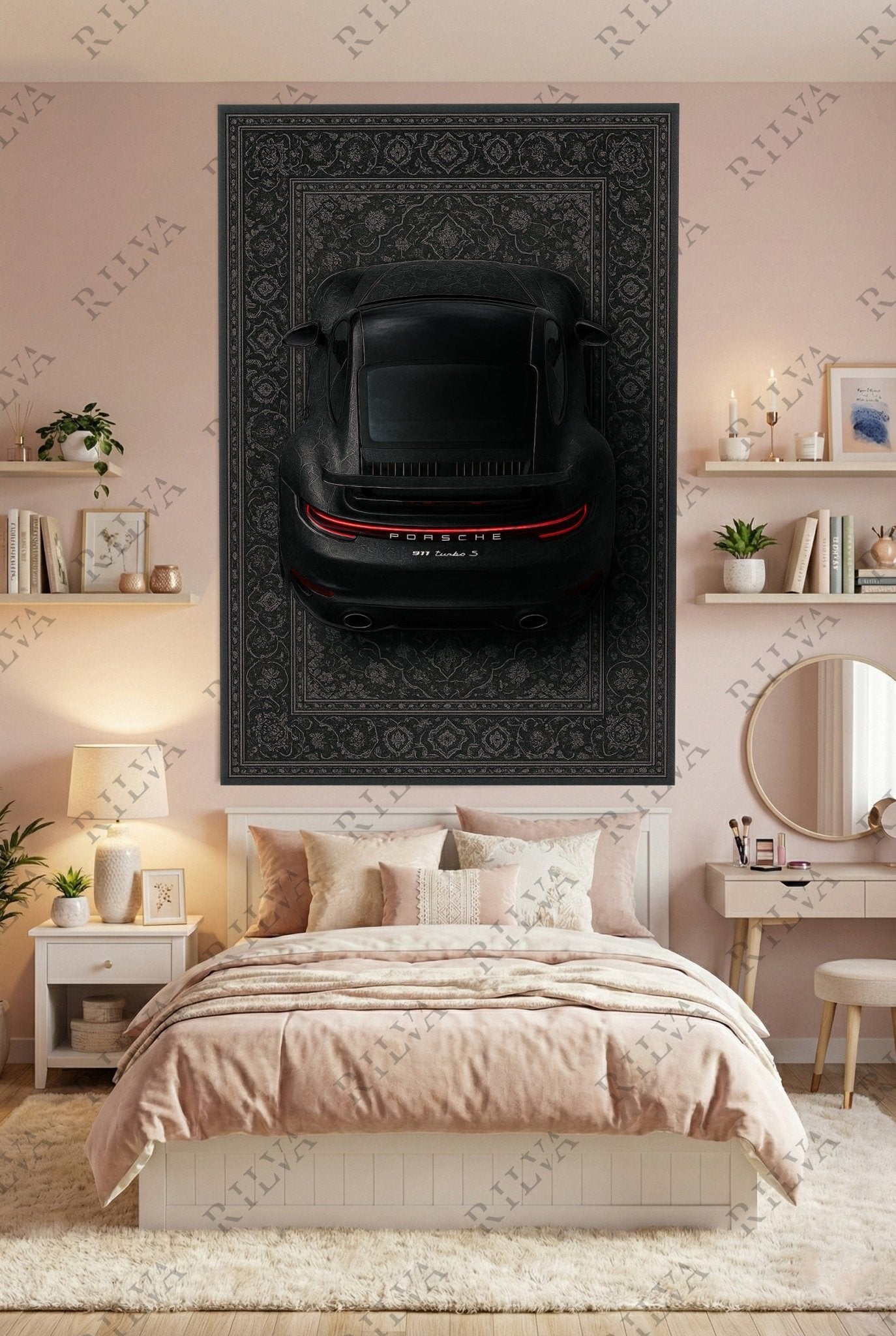 Porsche 911 Turbo S Car Rug Wall Tapestry – Retro Persian Style
