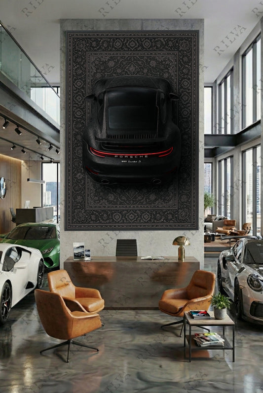 Porsche 911 Turbo S Car Rug Wall Tapestry – Retro Persian Style Automotive Art - Rilva Design
