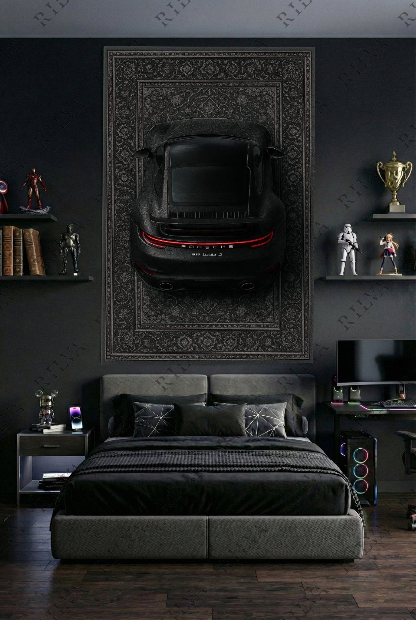Porsche 911 Turbo S Car Rug Wall Tapestry – Retro Persian Style