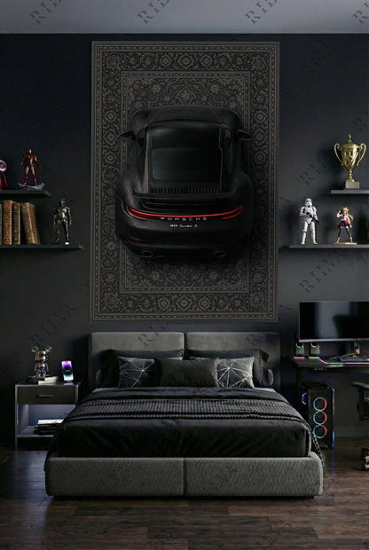 Porsche 911 Turbo S Car Rug Wall Tapestry – Retro Persian Style Automotive Art - Rilva Design