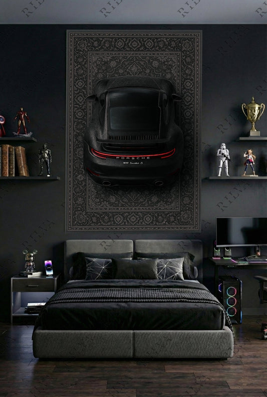 Porsche 911 Turbo S Car Rug Wall Tapestry – Retro Persian Style Automotive Art - Rilva Design
