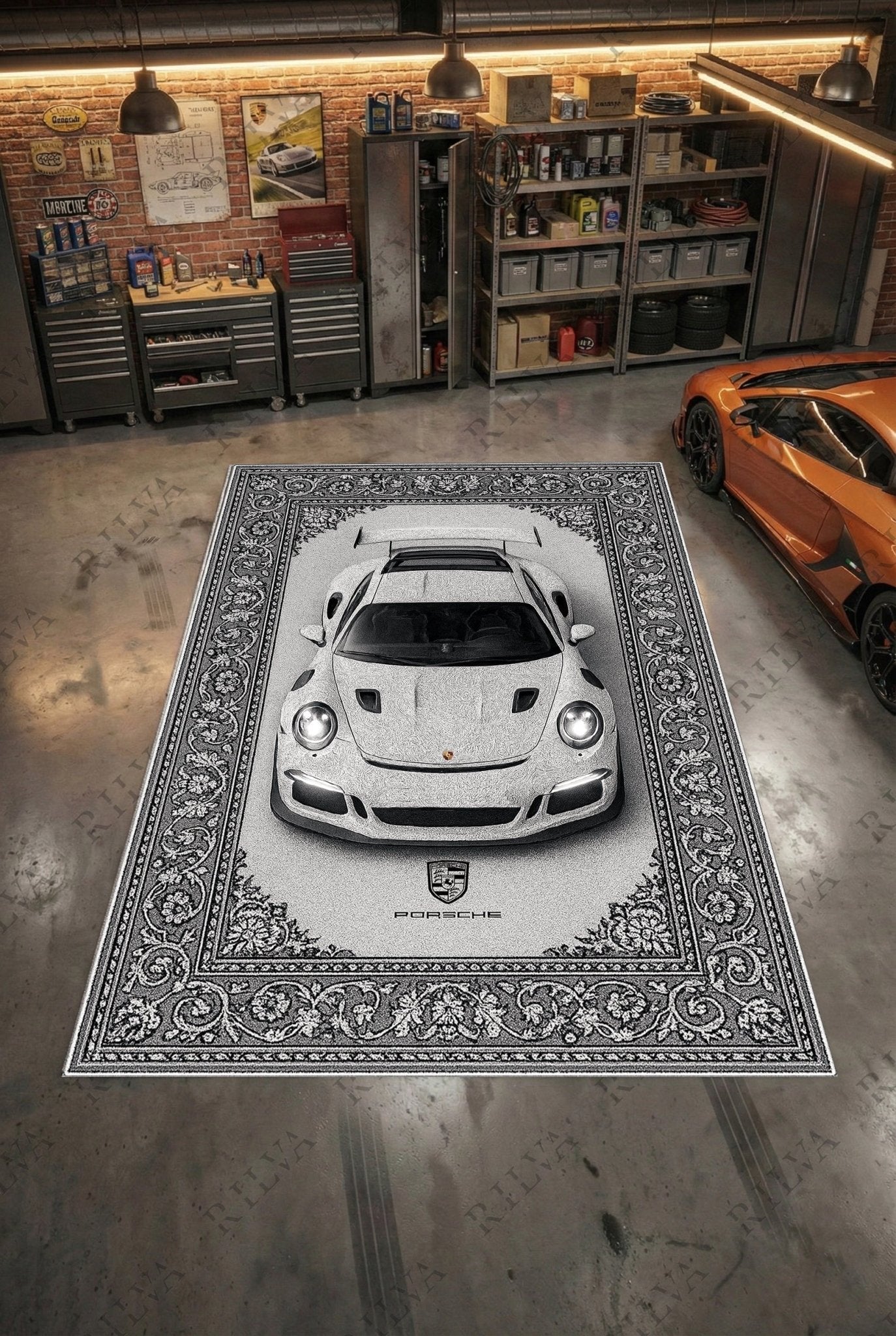 Porsche GT3 RS Car Rug – Retro Persian Style Floor Rug | Exclusive Automotive Design - Rilva Design
