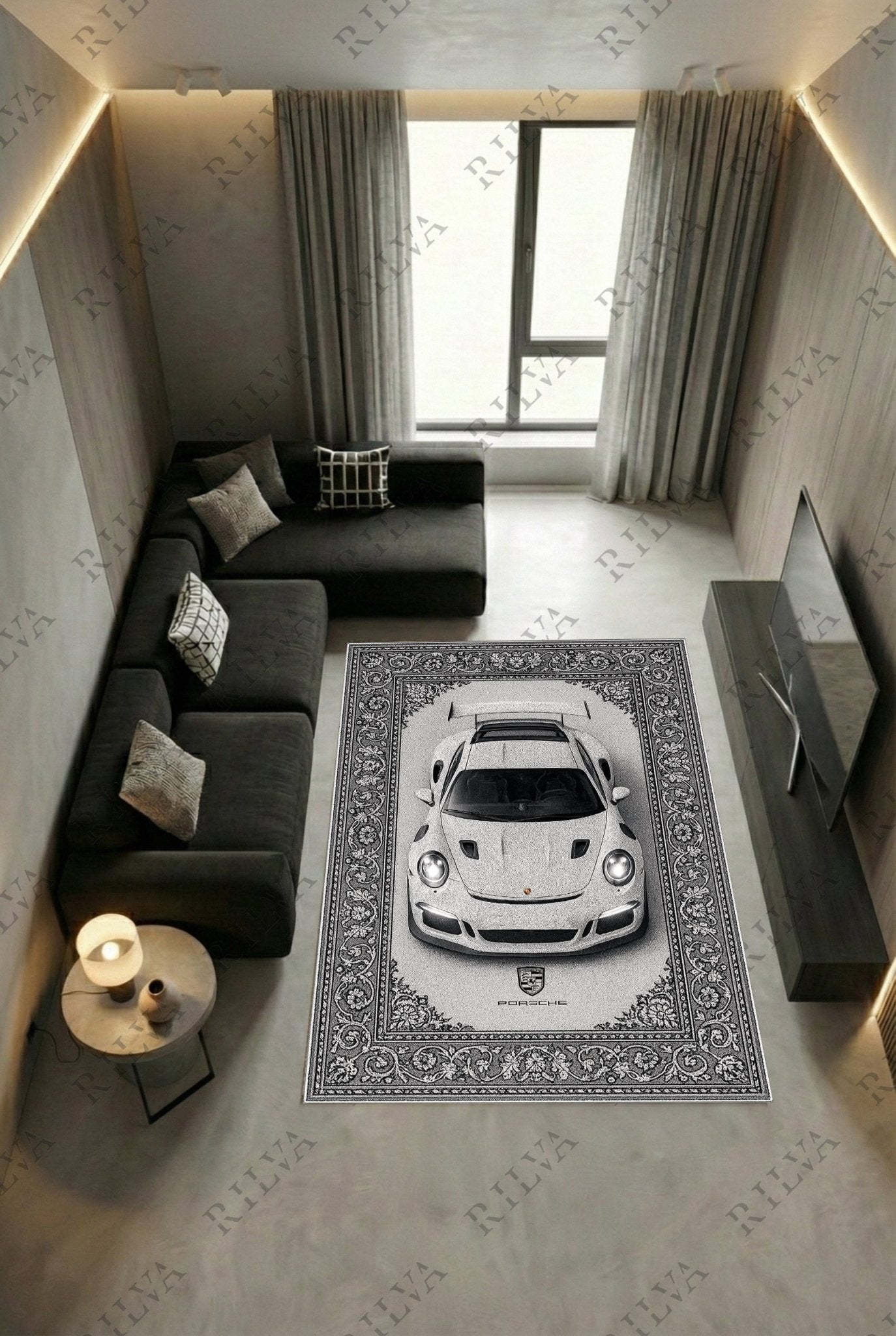Porsche GT3 RS Car Rug – Retro Persian Style Floor Rug | Exclusive Automotive Design - Rilva Design