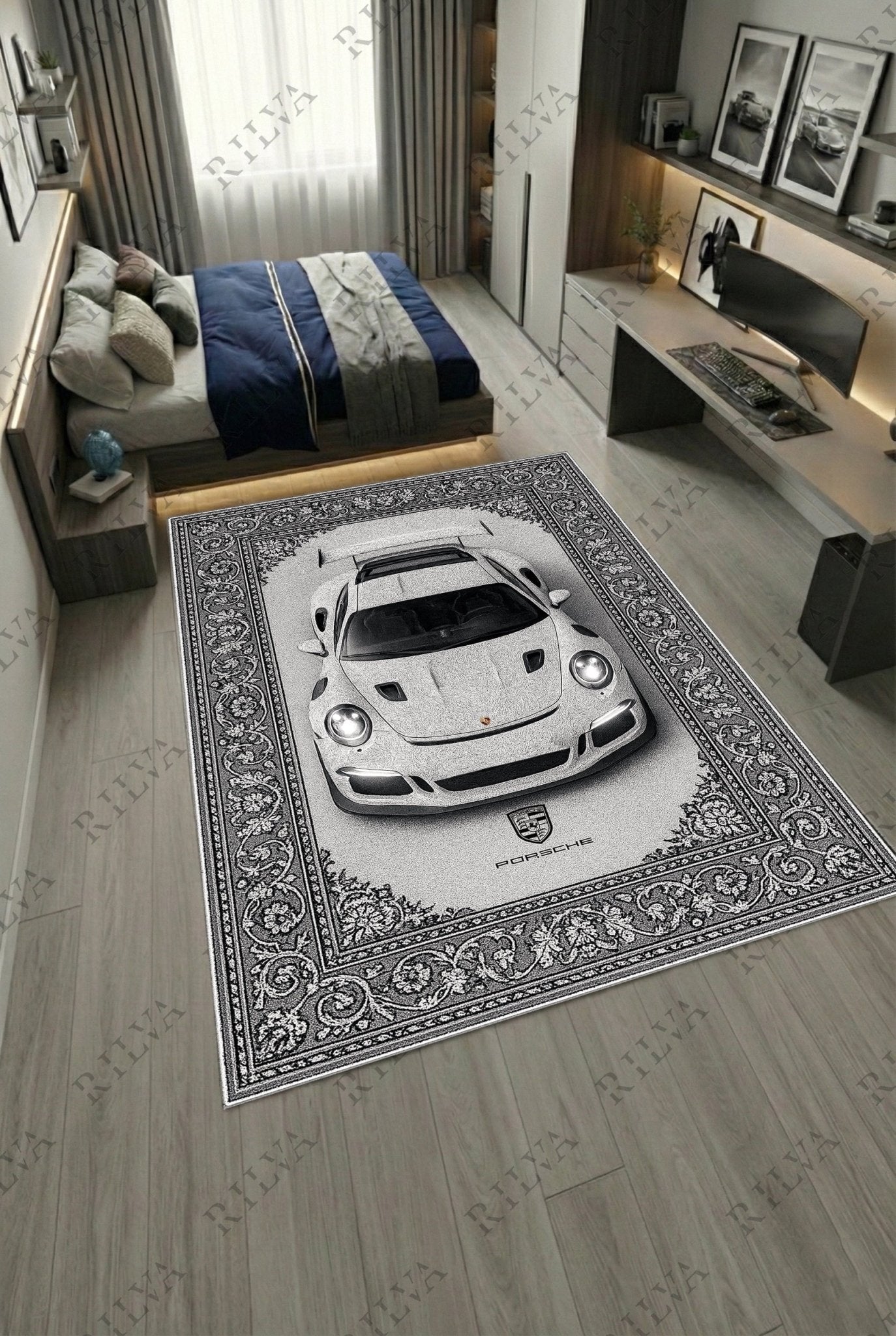 Porsche GT3 RS Car Rug – Retro Persian Style Floor Rug | Exclusive Automotive Design - Rilva Design