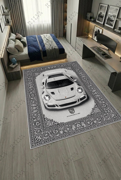 Porsche GT3 RS Car Rug – Retro Persian Style Floor Rug | Exclusive Automotive Design - Rilva Design