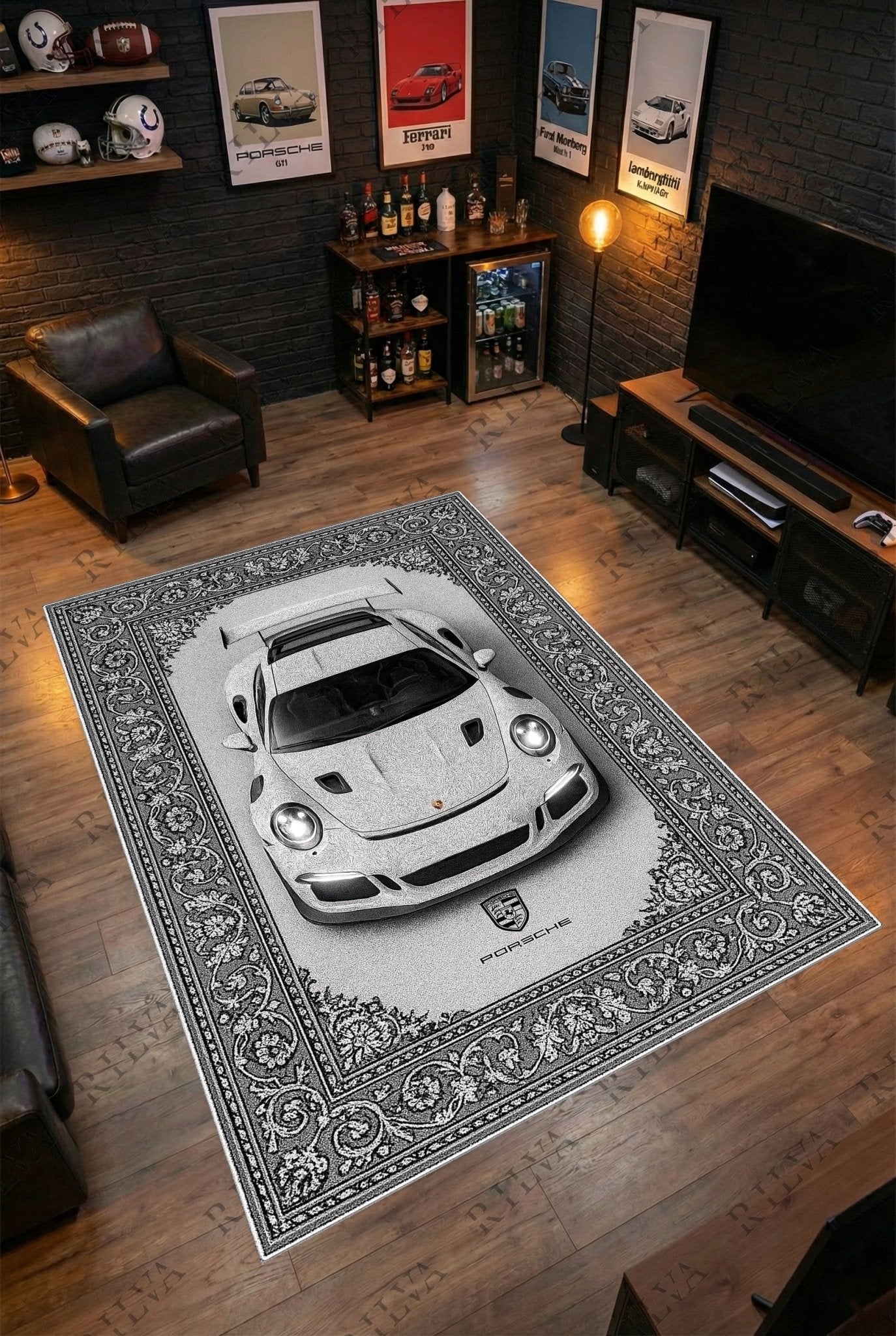 Porsche GT3 RS Car Rug – Retro Persian Style Floor Rug | Exclusive Automotive Design - Rilva Design