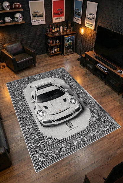 Porsche GT3 RS Car Rug – Retro Persian Style Floor Rug | Exclusive Automotive Design - Rilva Design