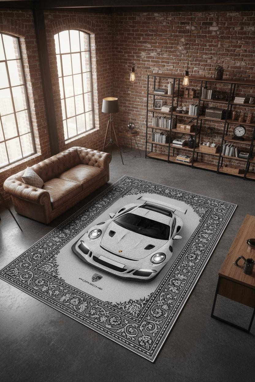 Porsche GT3 RS × Veyra – Customizable Plate Persian Automotive Rug - Rilva Design