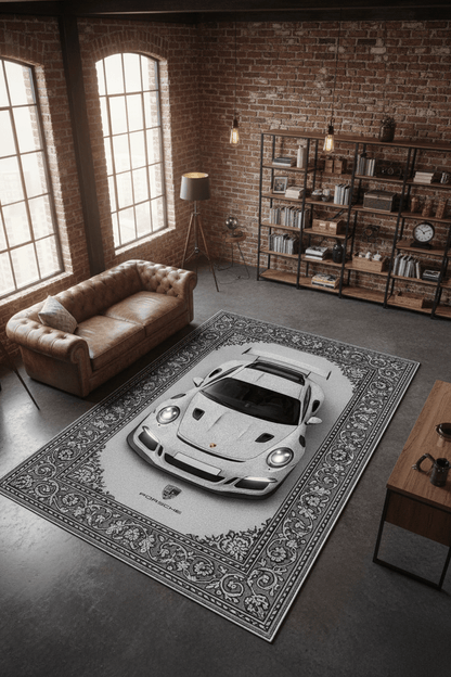 Porsche GT3 RS × Veyra – Customizable Plate Persian Automotive Rug - Rilva Design