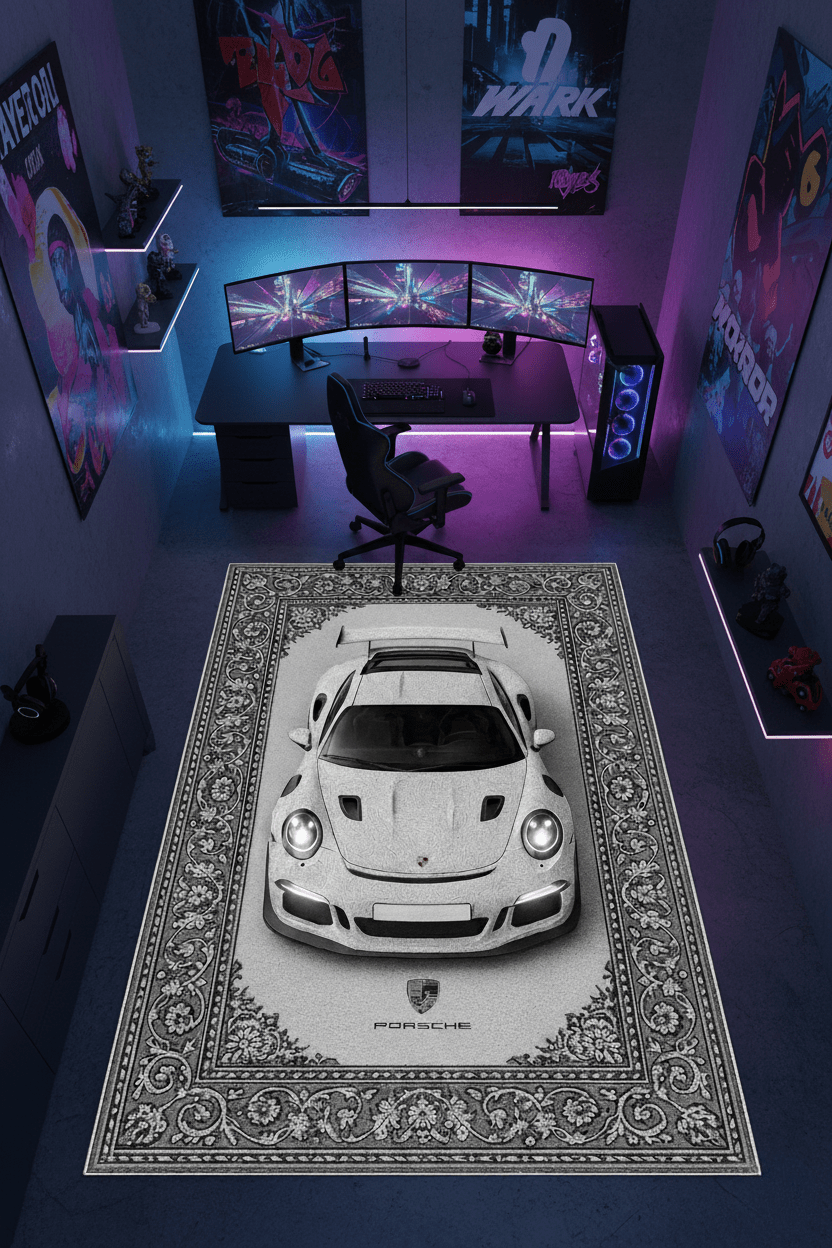 Porsche GT3 RS × Veyra – Customizable Plate Persian Automotive Rug - Rilva Design