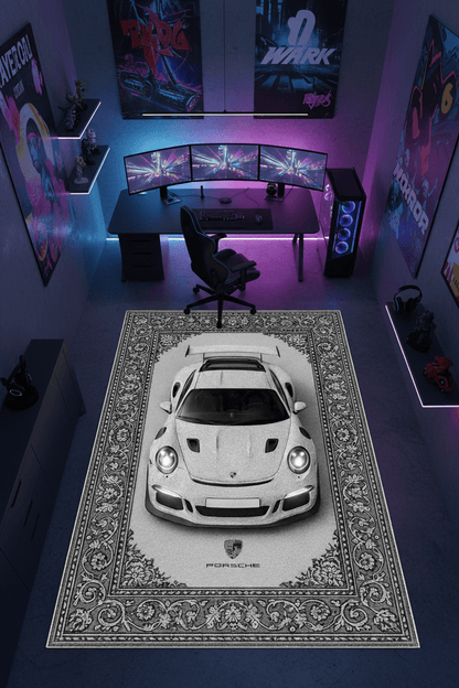 Porsche GT3 RS × Veyra – Customizable Plate Persian Automotive Rug - Rilva Design