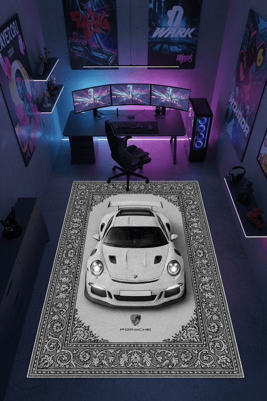 Porsche GT3 RS × Veyra – Customizable Plate Persian Automotive Rug - Rilva Design
