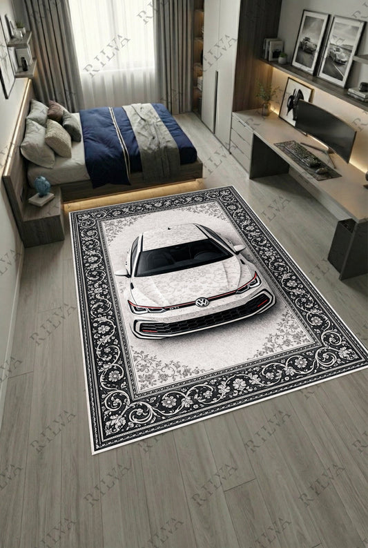 Volkswagen Golf GTI Car Rug – Retro Persian Style Floor Rug | Exclusive Automotive Design - Rilva Design