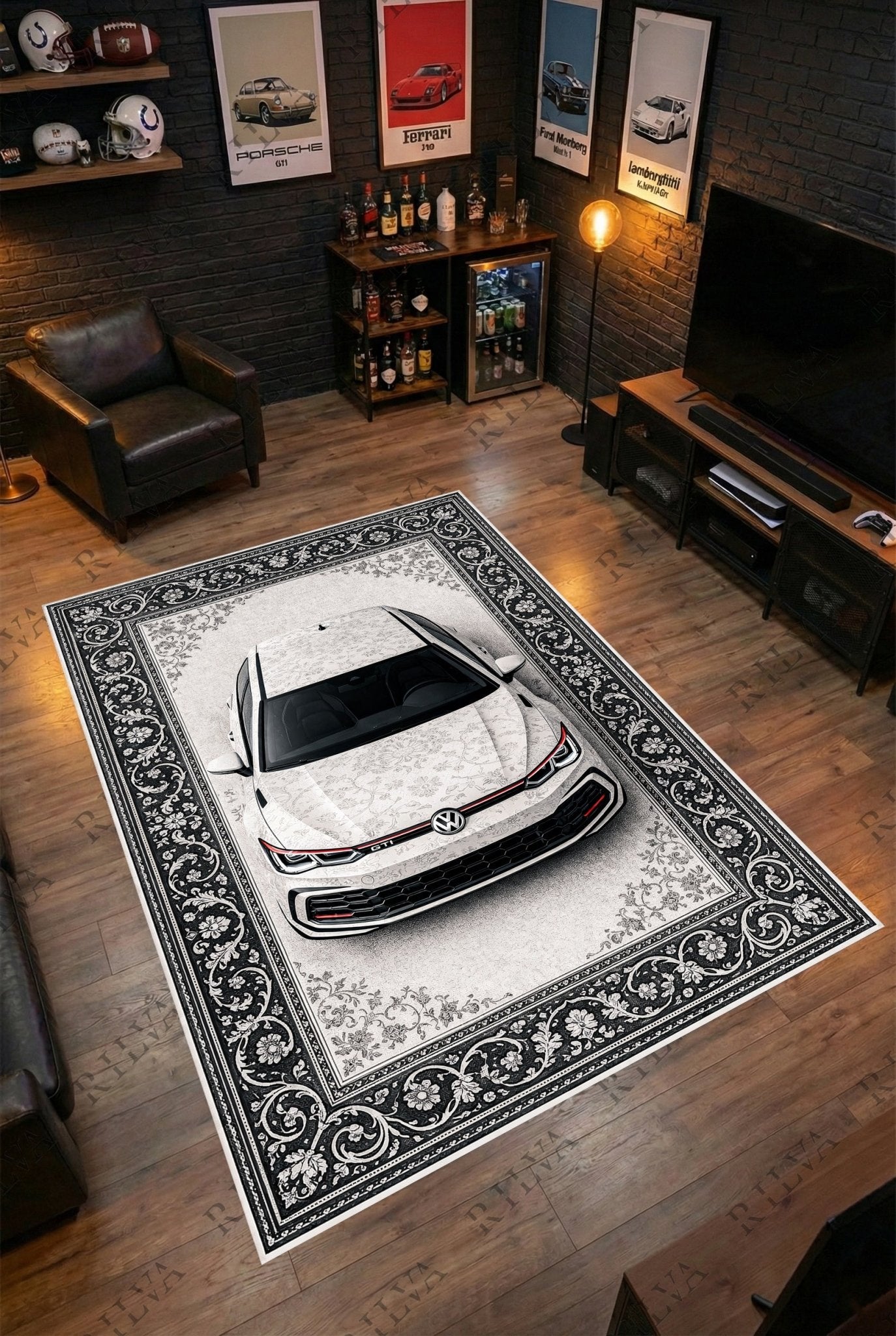 Volkswagen Golf GTI Car Rug – Retro Persian Style Floor Rug | Exclusive Automotive Design - Rilva Design