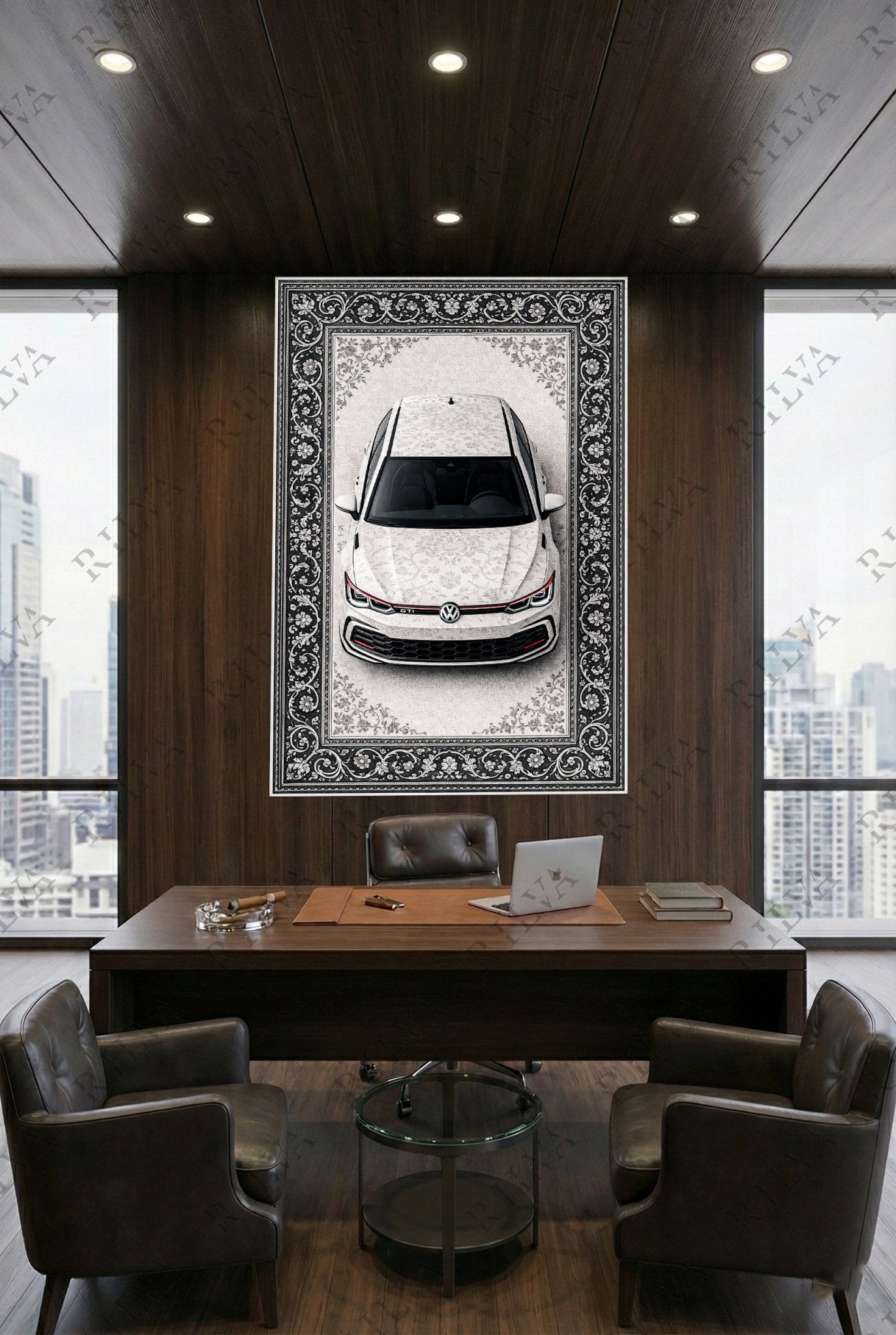 Volkswagen Golf GTI Car Rug Wall Tapestry – Retro Persian Style Automotive Art - Rilva Design