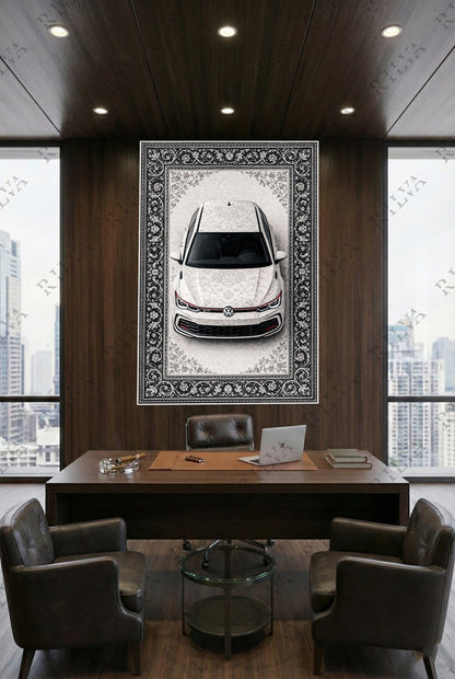 Volkswagen Golf GTI Car Rug Wall Tapestry – Retro Persian Style Automotive Art - Rilva Design