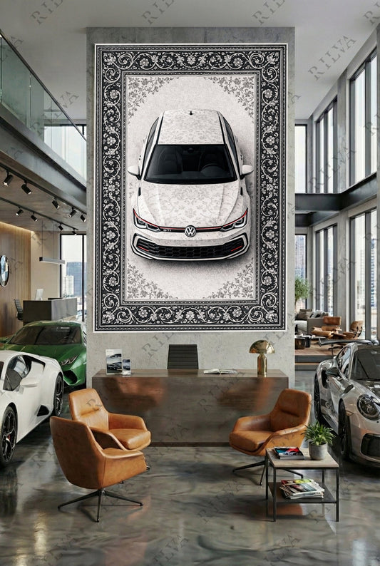 Volkswagen Golf GTI Car Rug Wall Tapestry – Retro Persian Style Automotive Art - Rilva Design